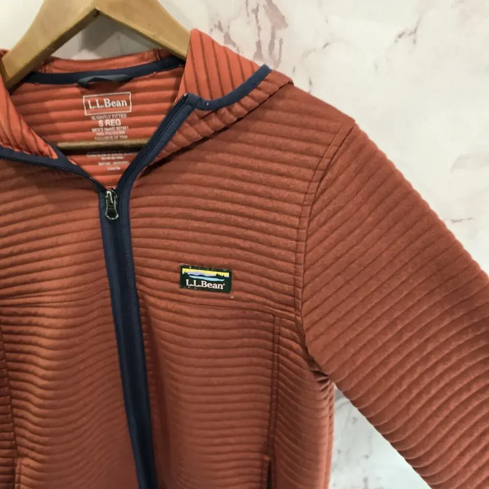 LL Bean Jacket Mens Small R Orange Airlight Hoodie Zip Quilted Slightly Fitted